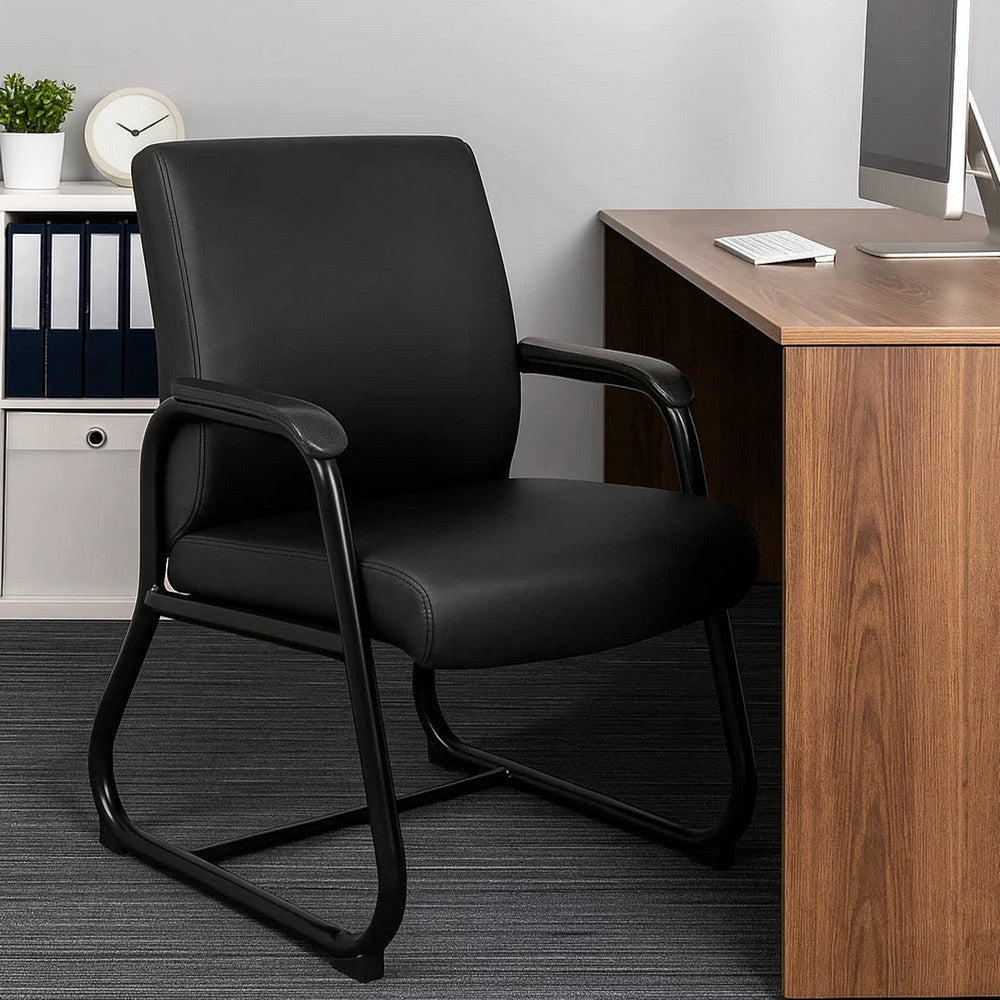 Guest Armchair | Black Antimicrobial Vinyl | Sled Base Frame BM344470