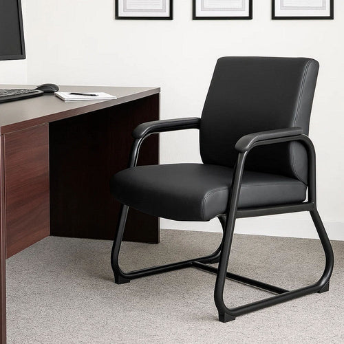 Guest Armchair | Black Antimicrobial Vinyl | Sled Base Frame BM344470