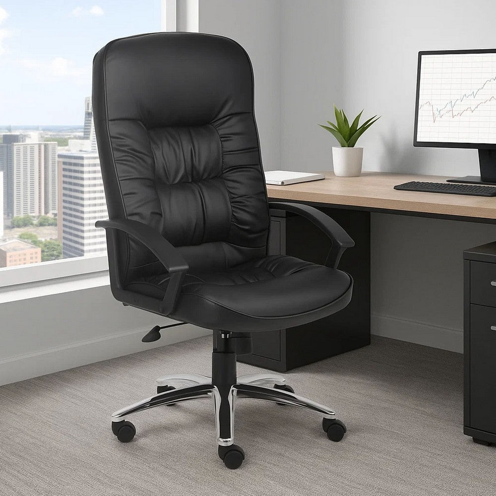 Mala High Back Rolling Swivel Office Chair | Black Faux Leather | Tilt Lock