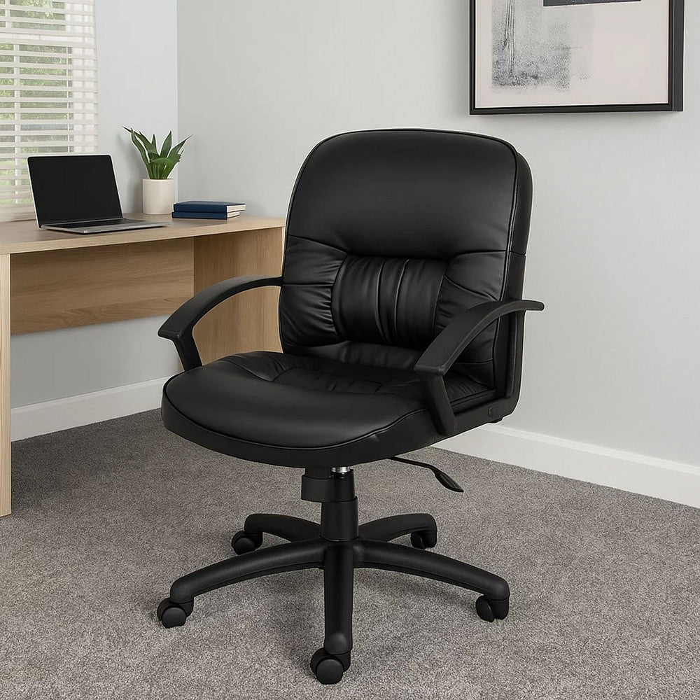 Buy Mid Back Chair Black Leather Rolling Tilt Lock | Best Price – Casagear