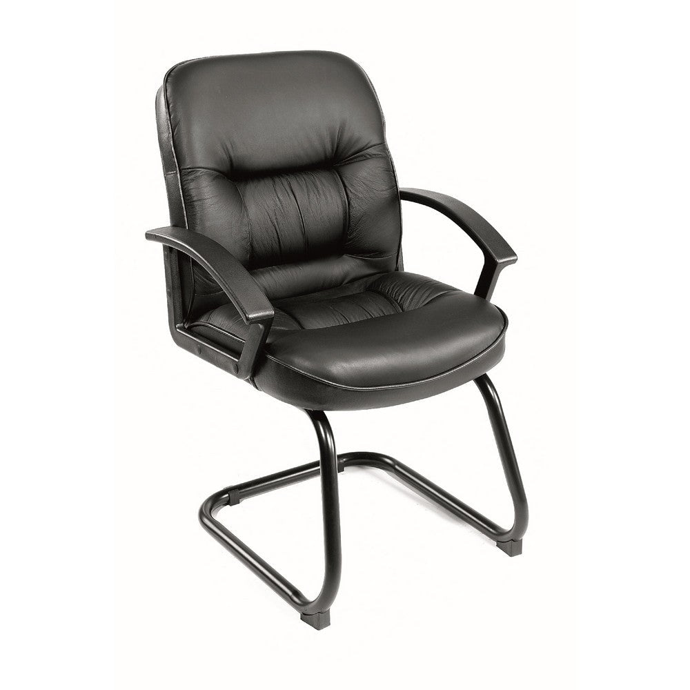 Mala Mid Back Guest Chair | Black Faux Leather | Lumbar Support BM344474