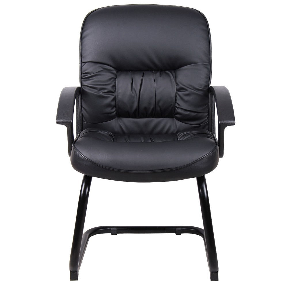Mala Mid Back Guest Chair | Black Faux Leather | Lumbar Support BM344474