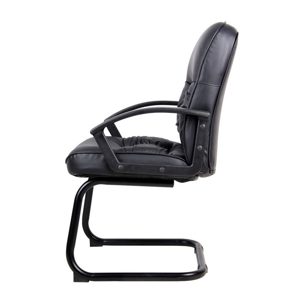 Mala Mid Back Guest Chair | Black Faux Leather | Lumbar Support BM344474