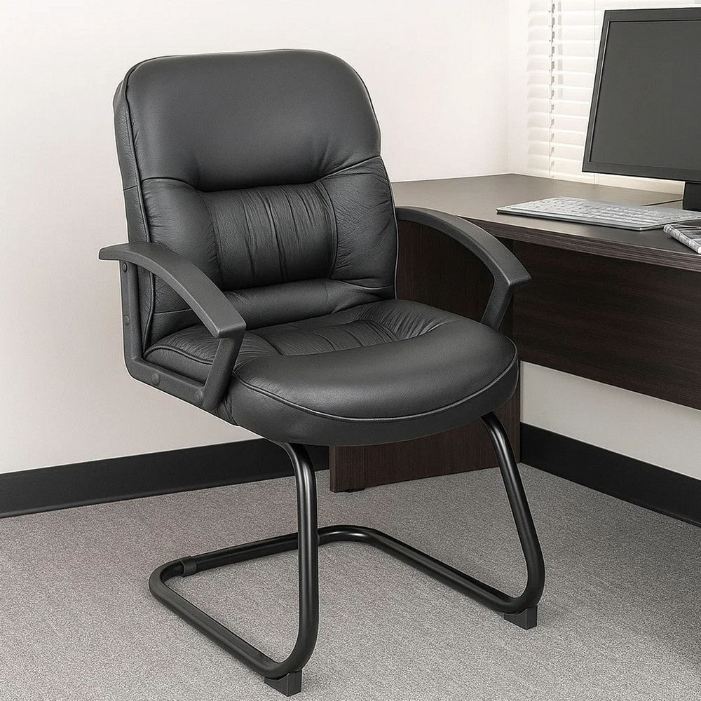 Mala Mid Back Guest Chair | Black Faux Leather | Lumbar Support BM344474