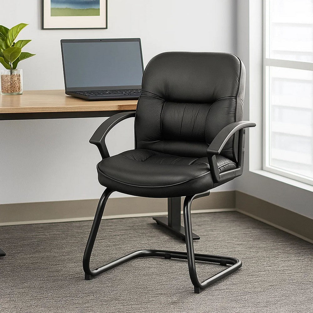 Mala Mid Back Guest Chair | Black Faux Leather | Lumbar Support BM344474