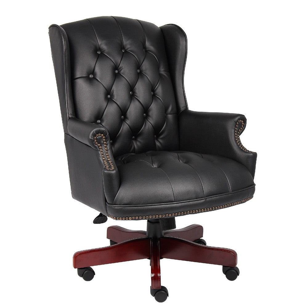Saily Oversize Executive Chair | Traditional Wingback Black Tufted Vinyl BM344475