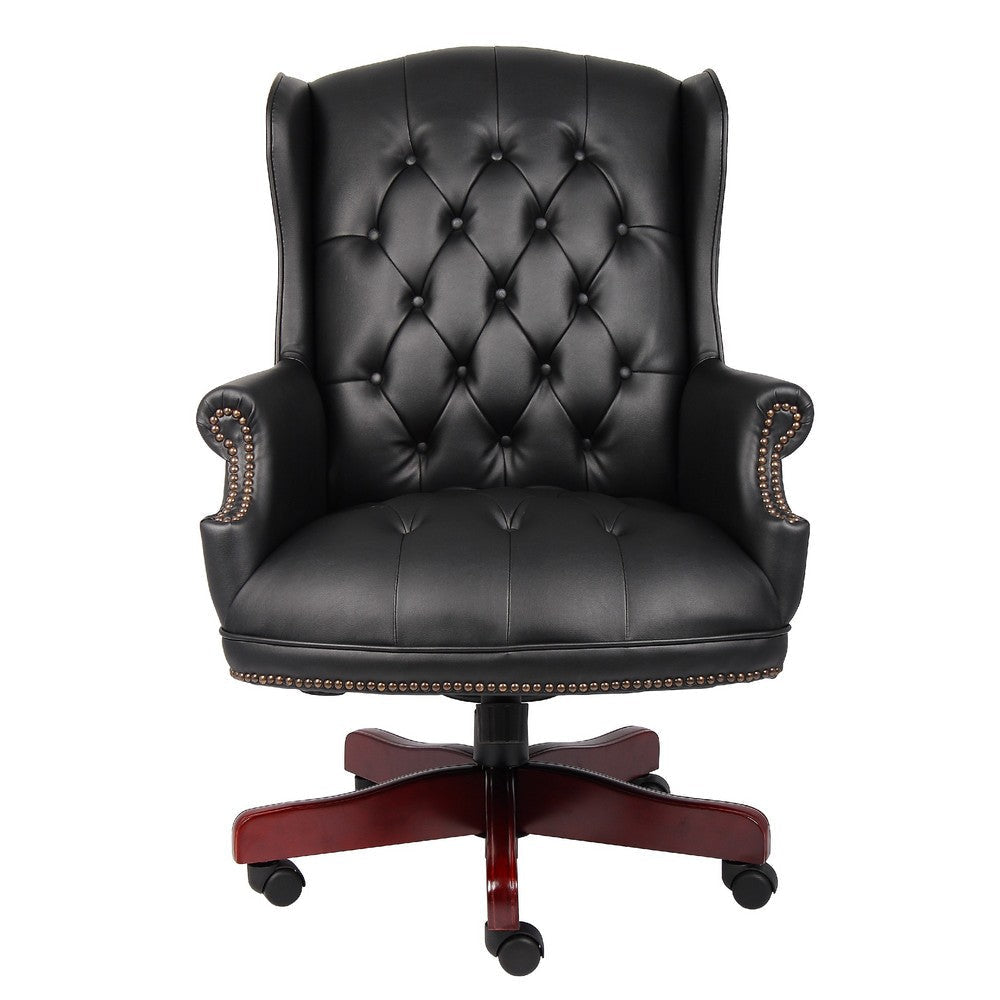 Saily Oversize Executive Chair | Traditional Wingback Black Tufted Vinyl BM344475
