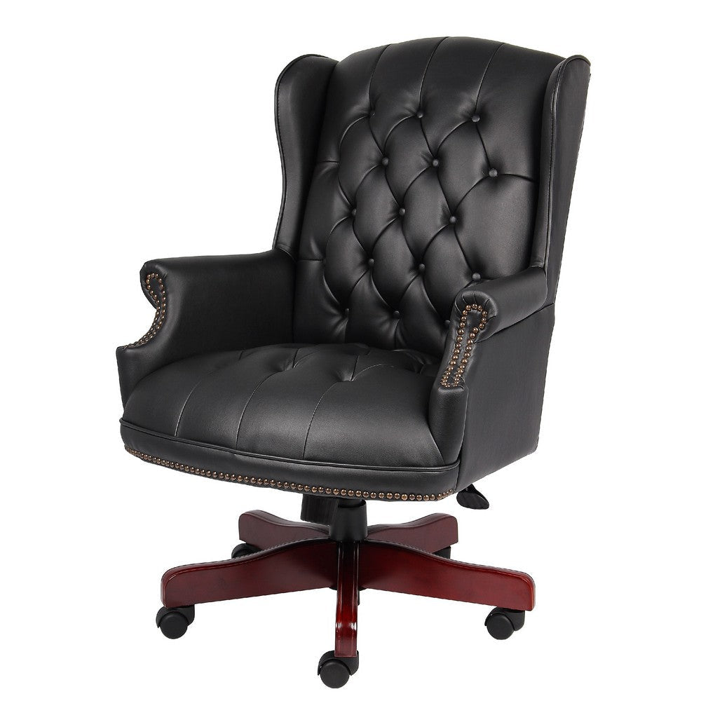 Saily Oversize Executive Chair | Traditional Wingback Black Tufted Vinyl BM344475
