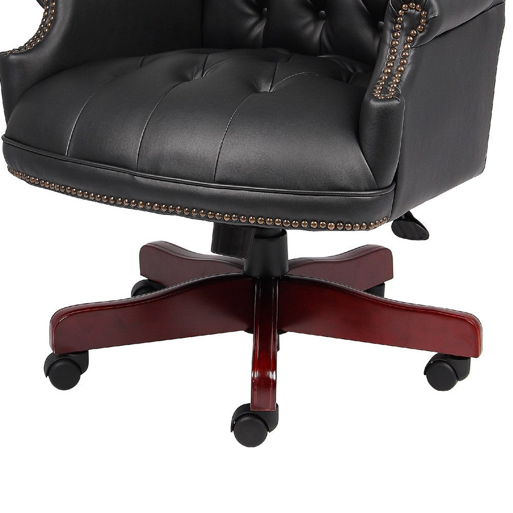 Saily Oversize Executive Chair | Traditional Wingback Black Tufted Vinyl BM344475