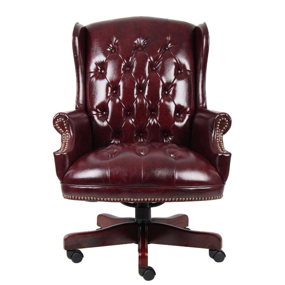 Saily Oversized Exec Chair | Traditional Wingback Burgundy Tufted Vinyl BM344476