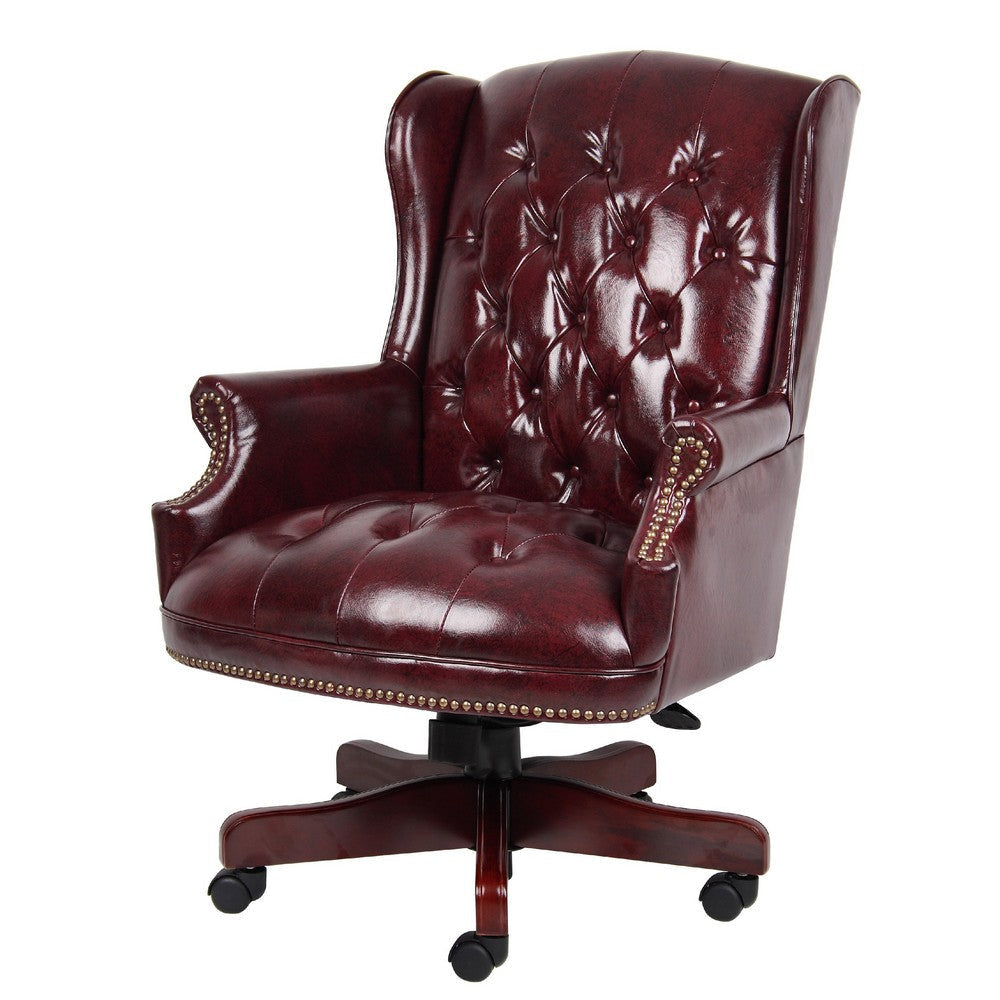 Saily Oversized Exec Chair | Traditional Wingback Burgundy Tufted Vinyl BM344476