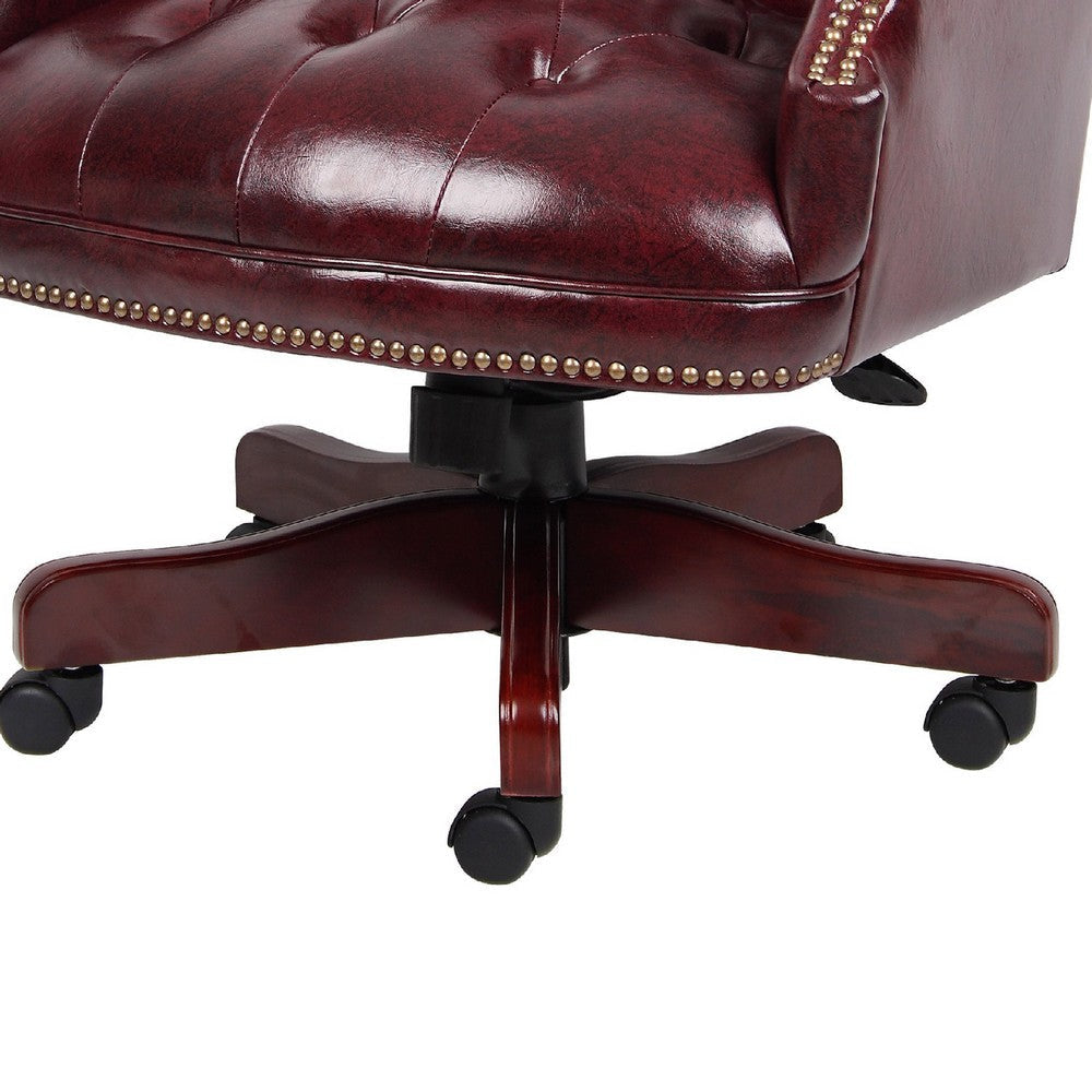 Saily Oversized Exec Chair | Traditional Wingback Burgundy Tufted Vinyl BM344476