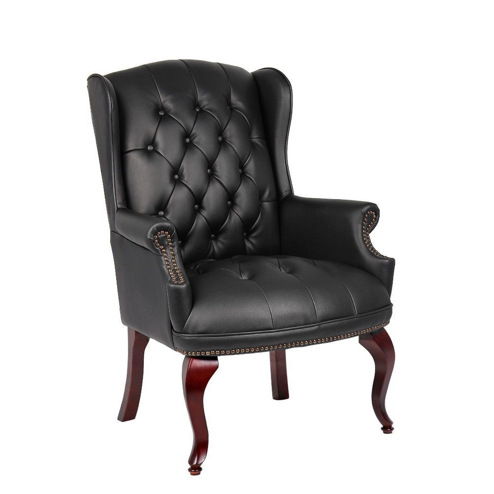 Saily Guest Armchair | Traditional Wingback Design | Black Tufted Vinyl BM344477
