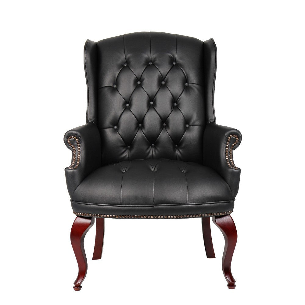 Saily Guest Armchair | Traditional Wingback Design | Black Tufted Vinyl BM344477