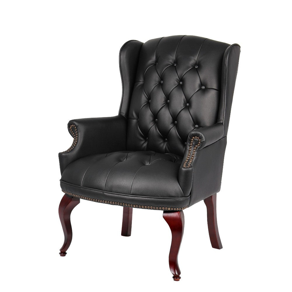 Saily Guest Armchair | Traditional Wingback Design | Black Tufted Vinyl BM344477