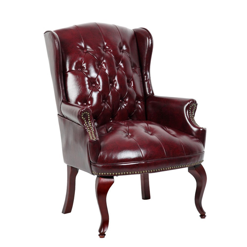 Saily Guest Armchair | Traditional Wingback | Mahogany | Burgundy Vinyl BM344478