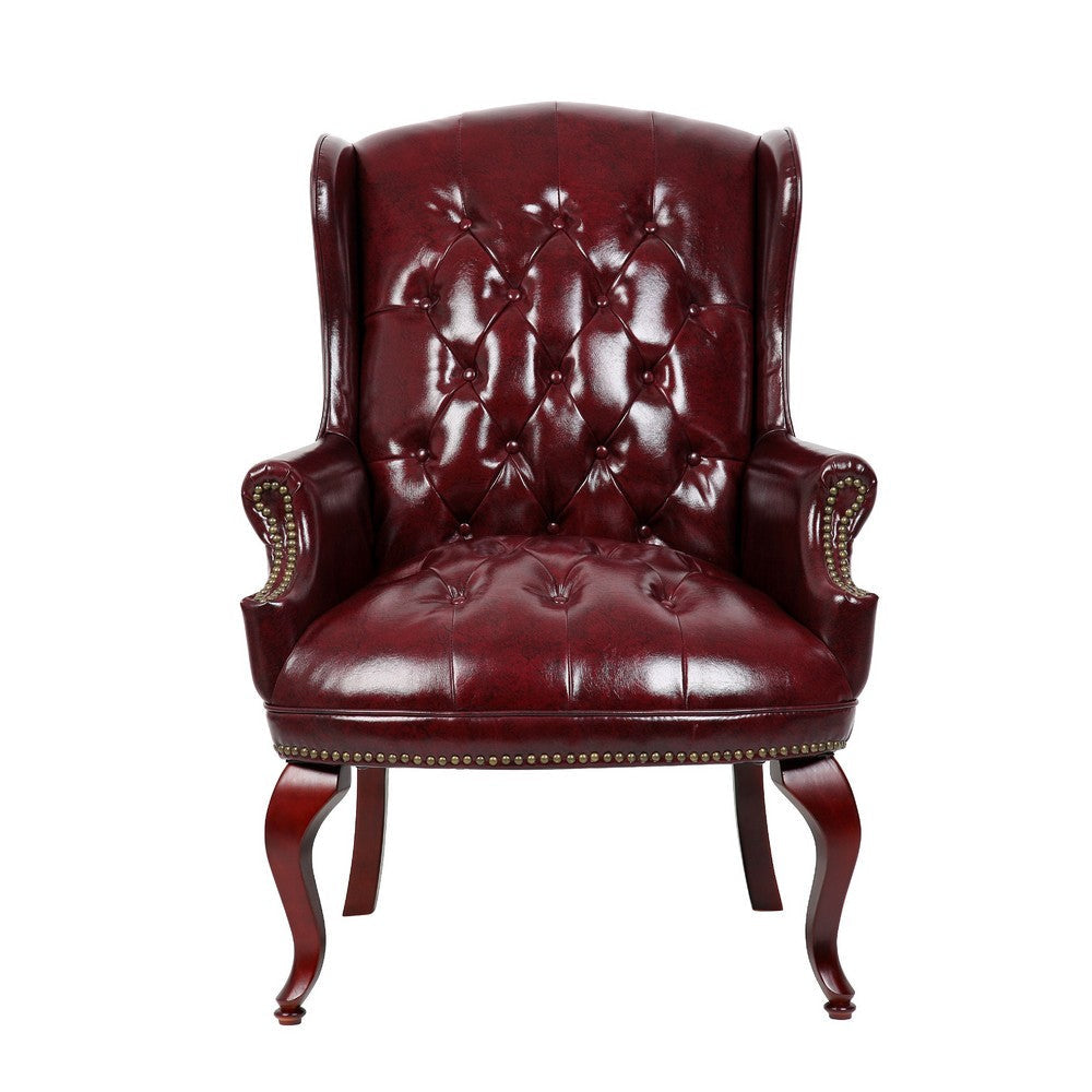 Saily Guest Armchair | Traditional Wingback | Mahogany | Burgundy Vinyl BM344478
