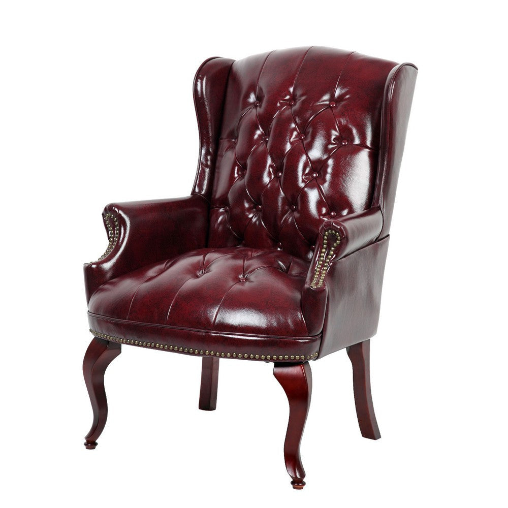Saily Guest Armchair | Traditional Wingback | Mahogany | Burgundy Vinyl BM344478