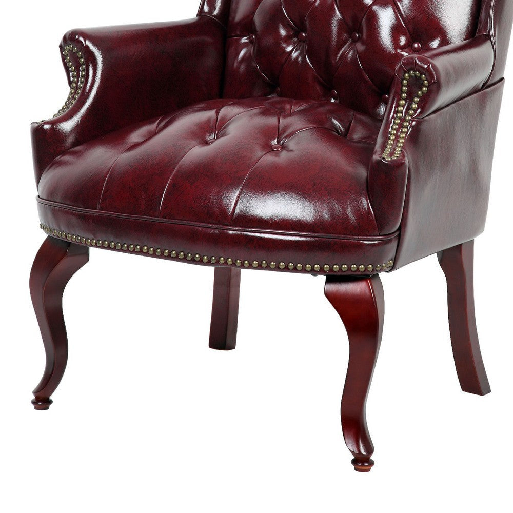 Saily Guest Armchair | Traditional Wingback | Mahogany | Burgundy Vinyl BM344478