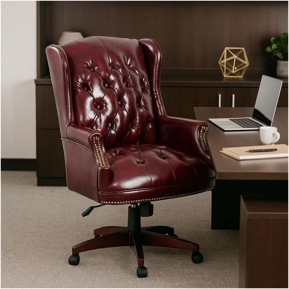Saily Guest Armchair | Traditional Wingback | Mahogany | Burgundy Vinyl BM344478