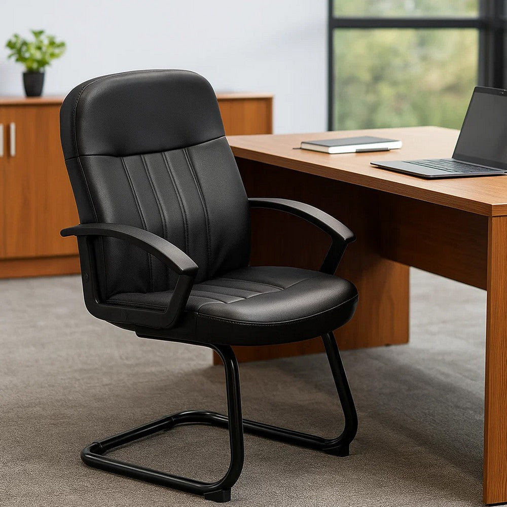 Luke Executive Armchair w Cantilever Frame | Black Faux Leather BM344479