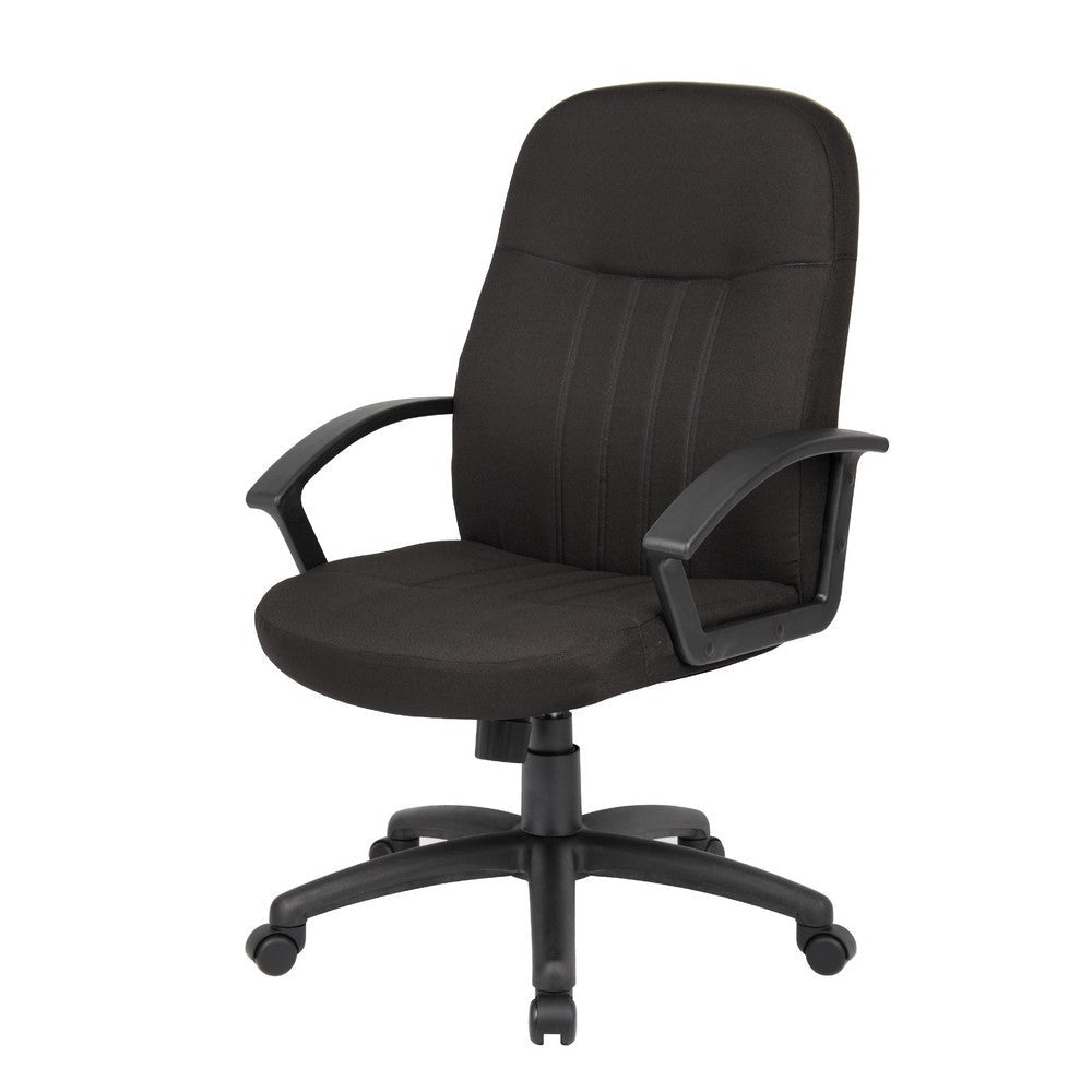 Hugh Mid-Back Manager Chair w Rolling Base | Black Crepe Fabric BM344480