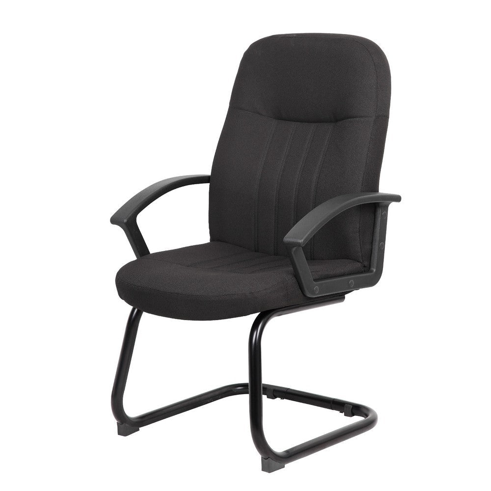 Qien Mid-Back Guest Chair | Steel Cantilever Base | Black Crepe Fabric BM344481