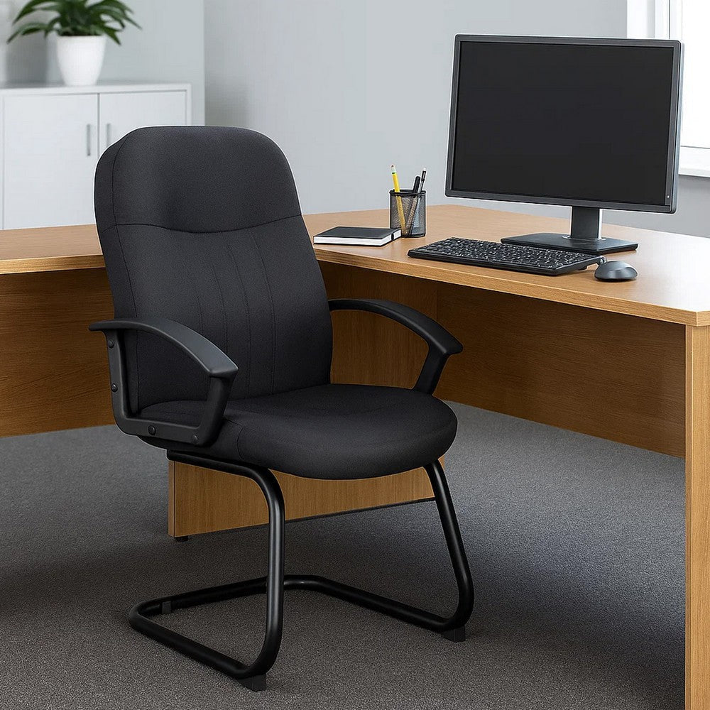 Qien Mid-Back Guest Chair | Steel Cantilever Base | Black Crepe Fabric BM344481