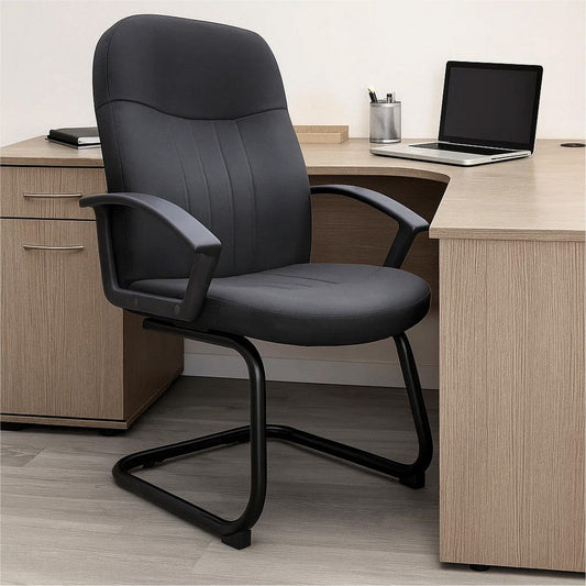 Qien Mid-Back Guest Chair | Steel Cantilever Base | Black Crepe Fabric BM344481