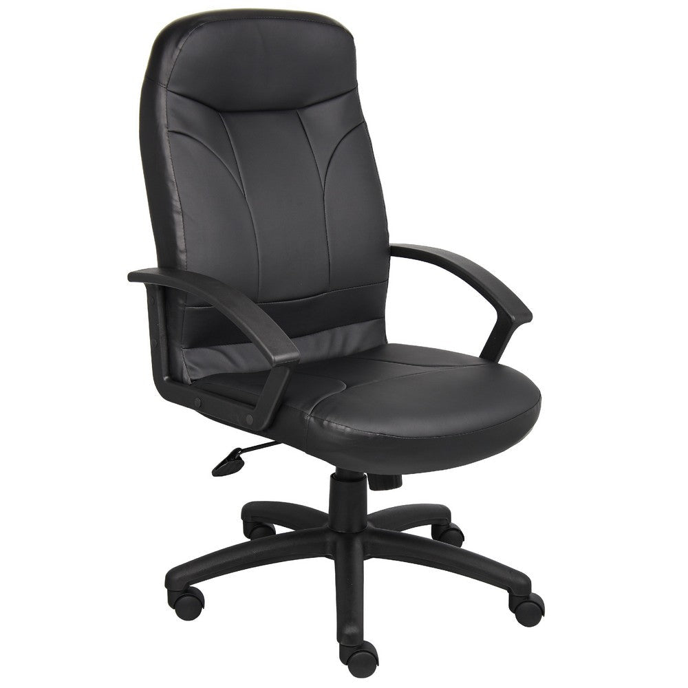 Jian High-Back Office Chair w 5 Hooded Wheels | Black Faux Leather BM344482