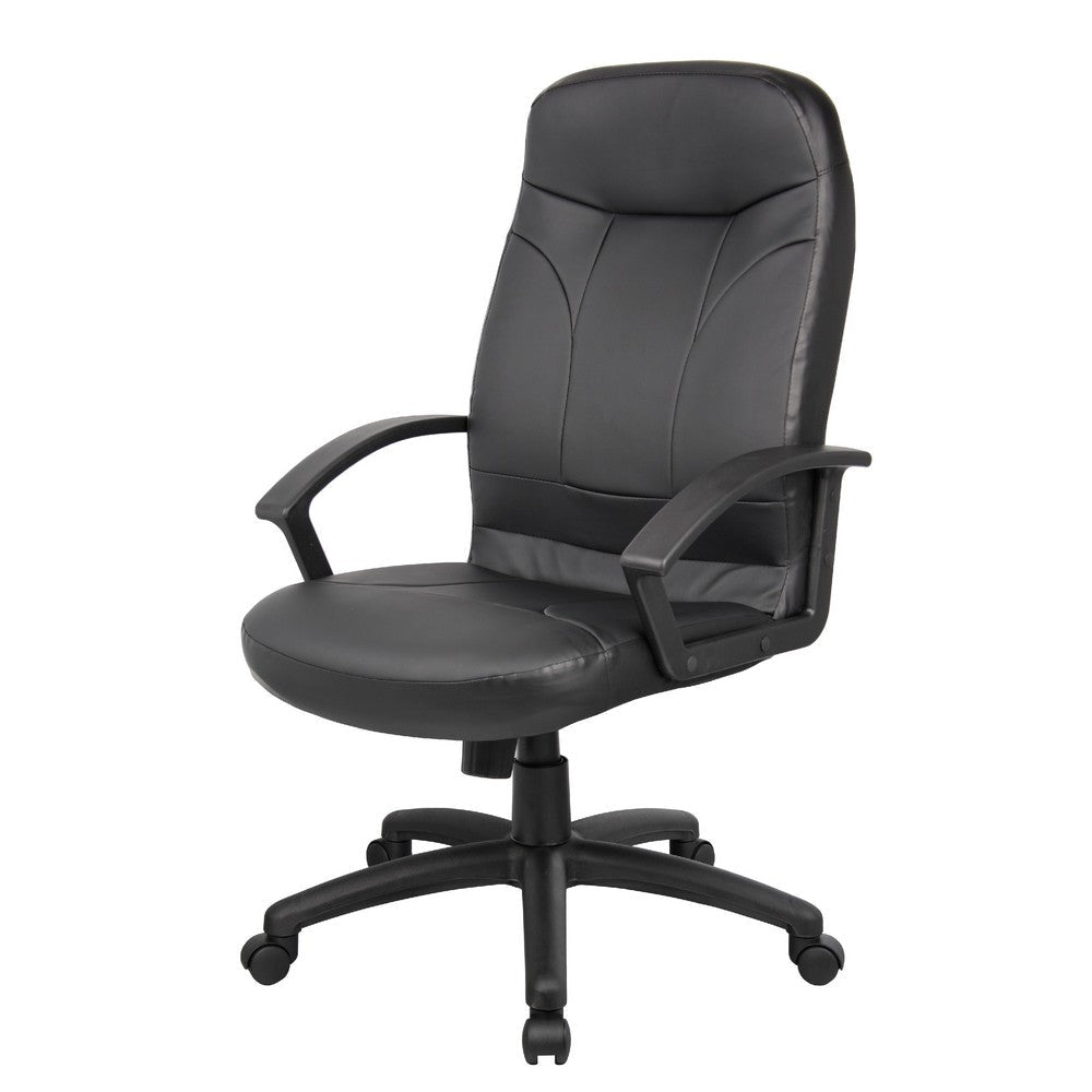 Jian High-Back Office Chair w 5 Hooded Wheels | Black Faux Leather BM344482