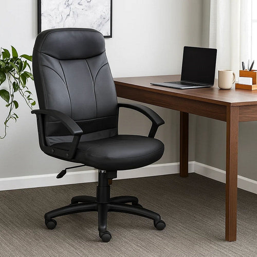 Jian High-Back Office Chair w 5 Hooded Wheels | Black Faux Leather BM344482