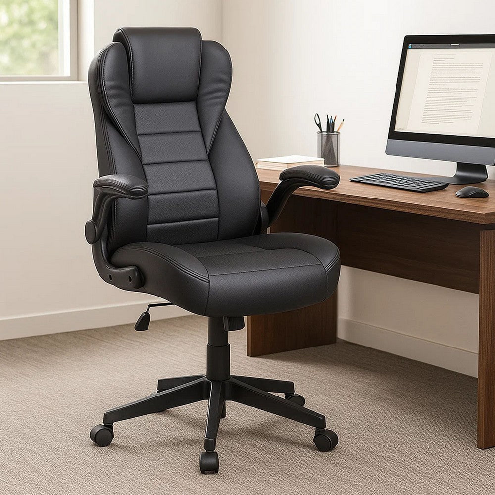 Yang Executive High-Back Armchair w Caster Wheels | Black Vinyl BM344483