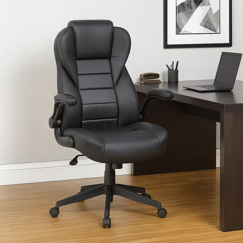 Yang Executive High-Back Armchair w Caster Wheels | Black Vinyl BM344483