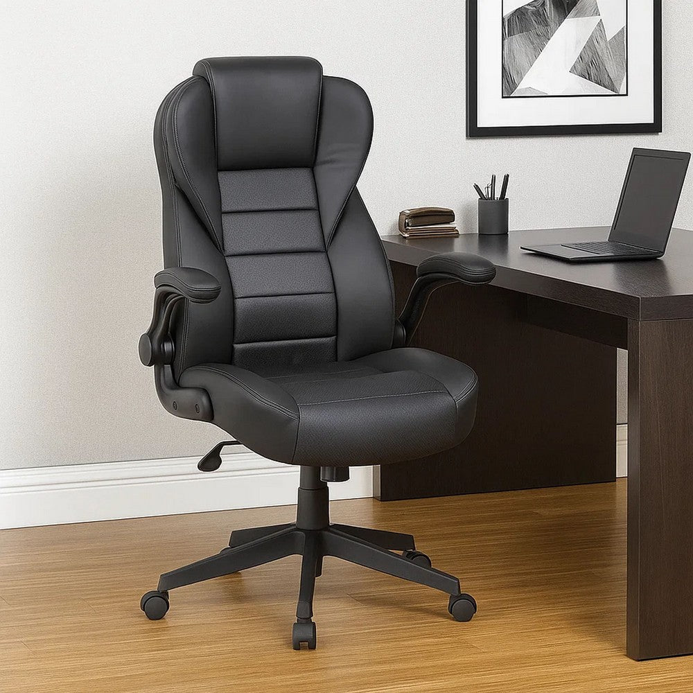 Yang Executive High-Back Armchair w Caster Wheels | Black Vinyl
