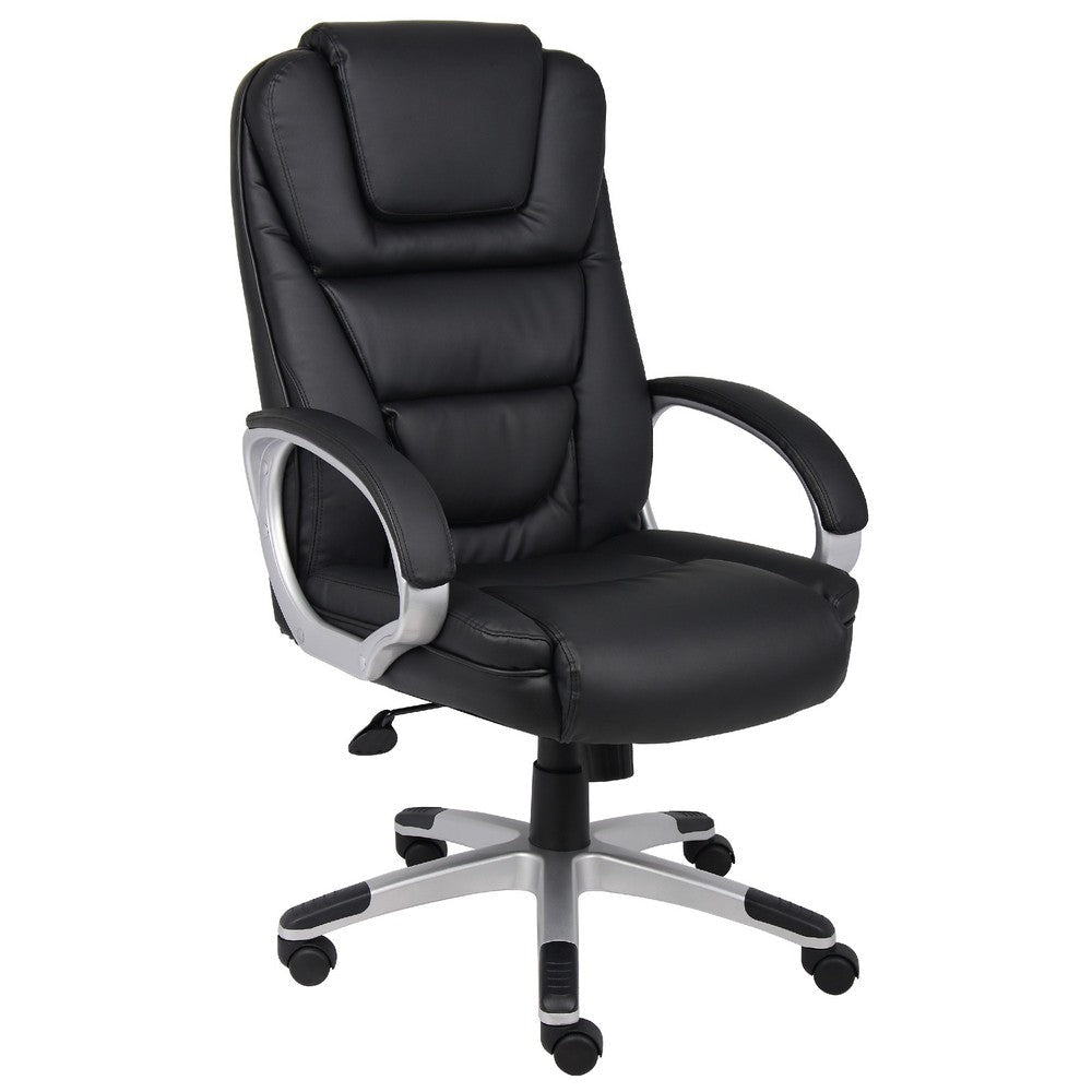 Ziko Swivel Executive Chair w Waterfall Seat | Black Faux Leather BM344484