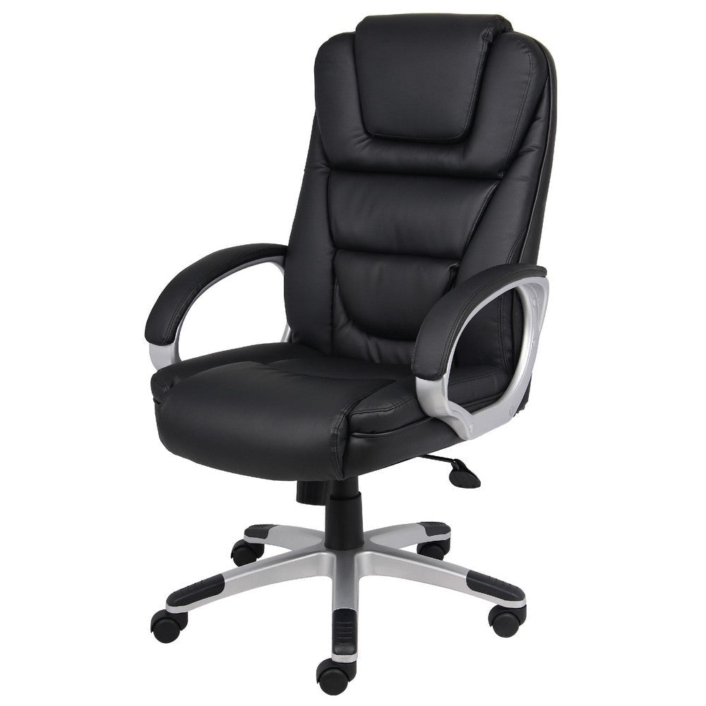 Ziko Swivel Executive Chair w Waterfall Seat | Black Faux Leather BM344484