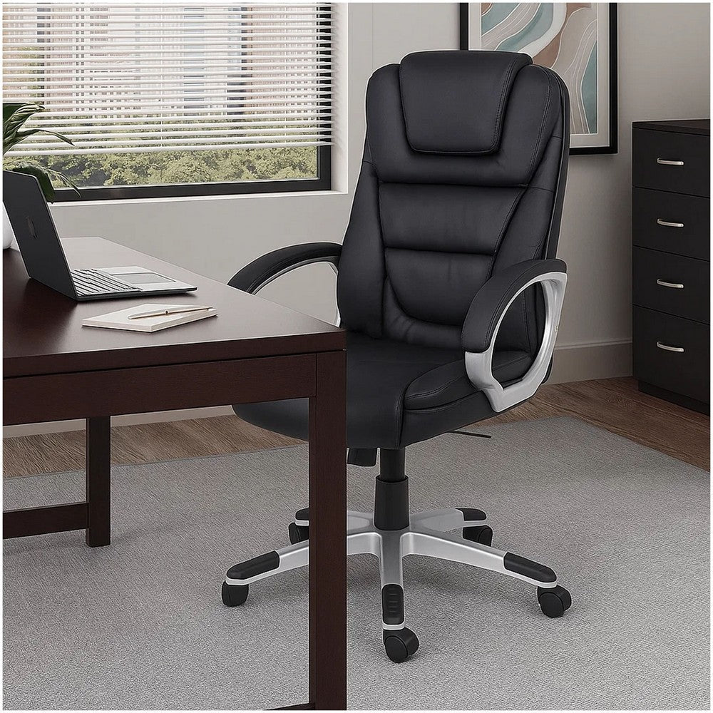 Ziko Swivel Executive Chair w Waterfall Seat | Black Faux Leather BM344484