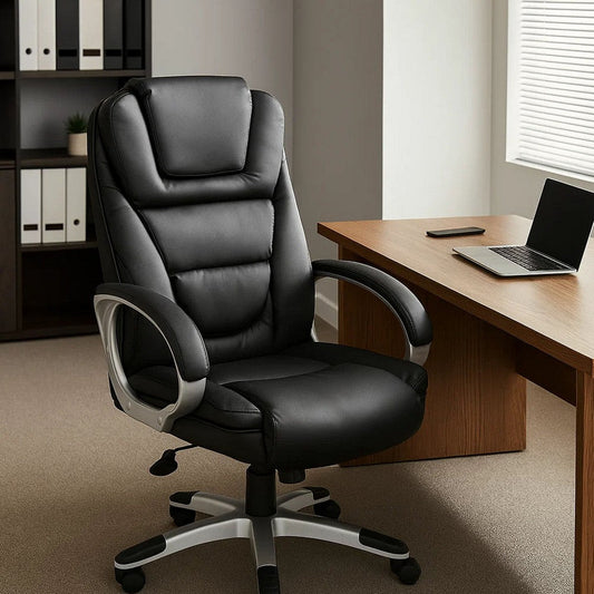 Ziko Swivel Executive Chair w Waterfall Seat | Black Faux Leather BM344484