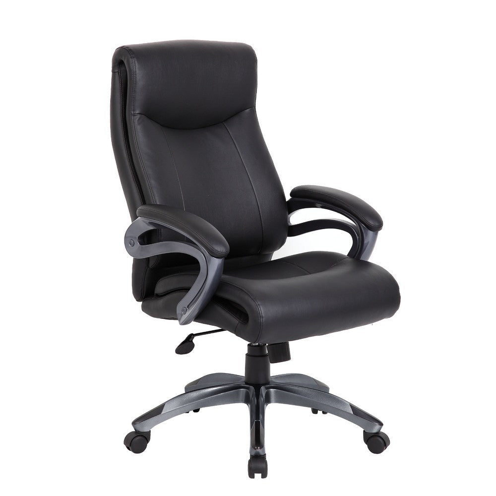 Sian Rolling Executive Chair w Dark Gray Finish | Black Faux Leather BM344485