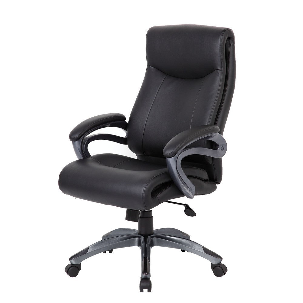 Sian Rolling Executive Chair w Dark Gray Finish | Black Faux Leather BM344485