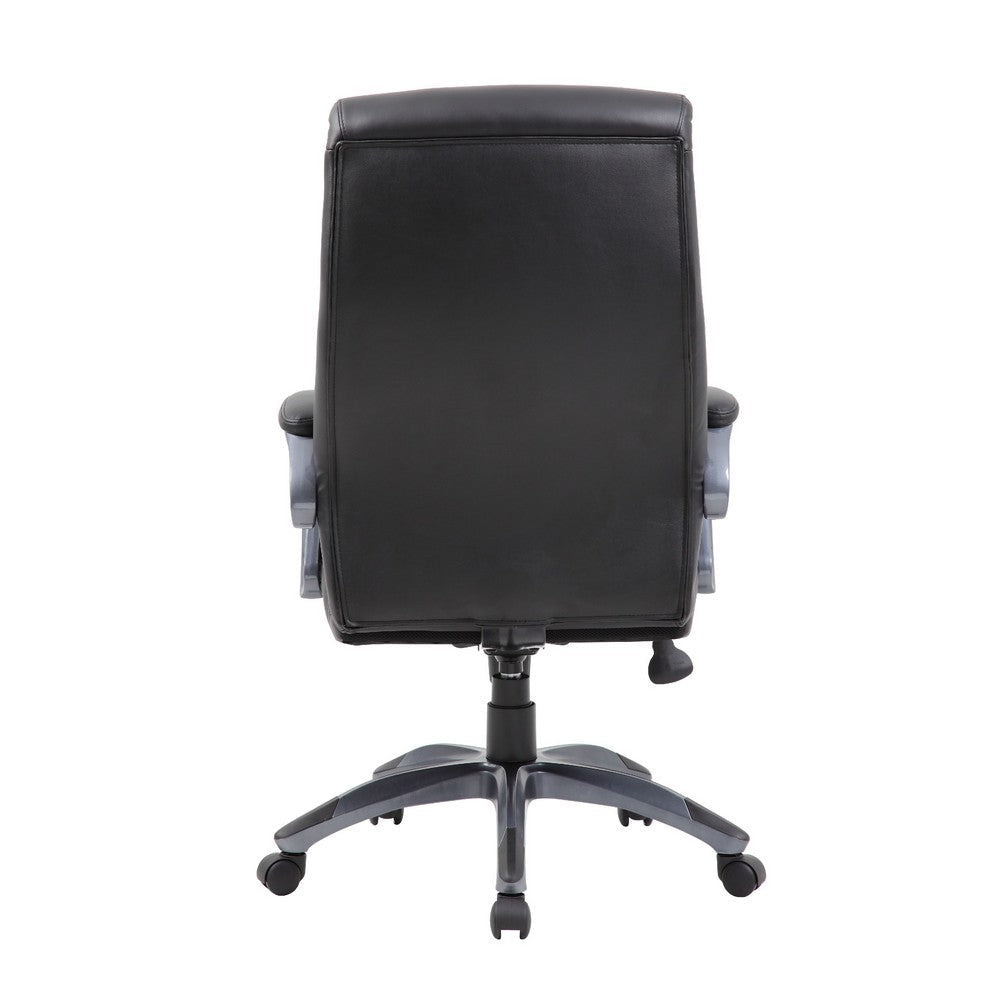 Sian Rolling Executive Chair w Dark Gray Finish | Black Faux Leather BM344485