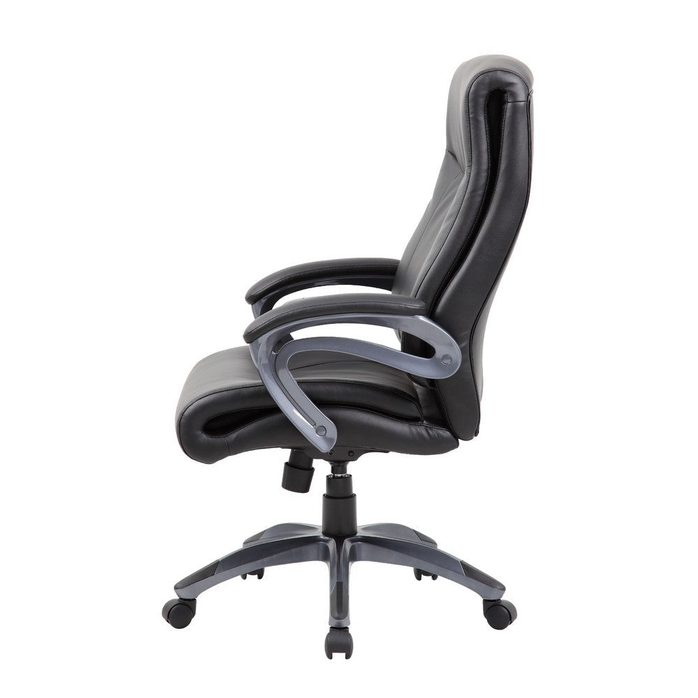 Sian Rolling Executive Chair w Dark Gray Finish | Black Faux Leather BM344485