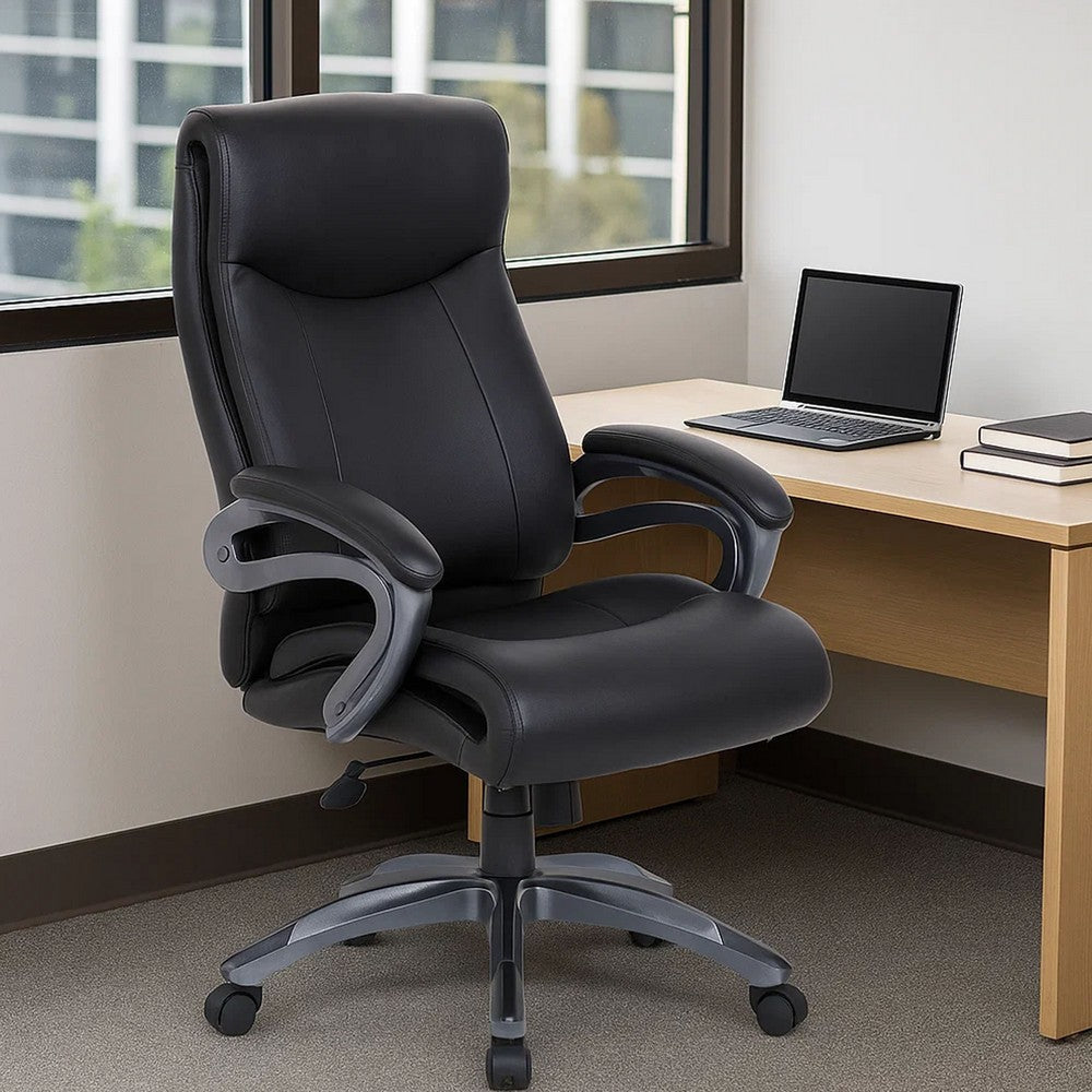 Sian Rolling Executive Chair w Dark Gray Finish | Black Faux Leather BM344485