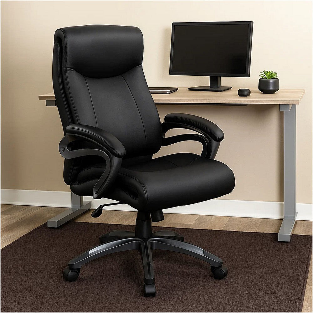Sian Rolling Executive Chair w Dark Gray Finish | Black Faux Leather