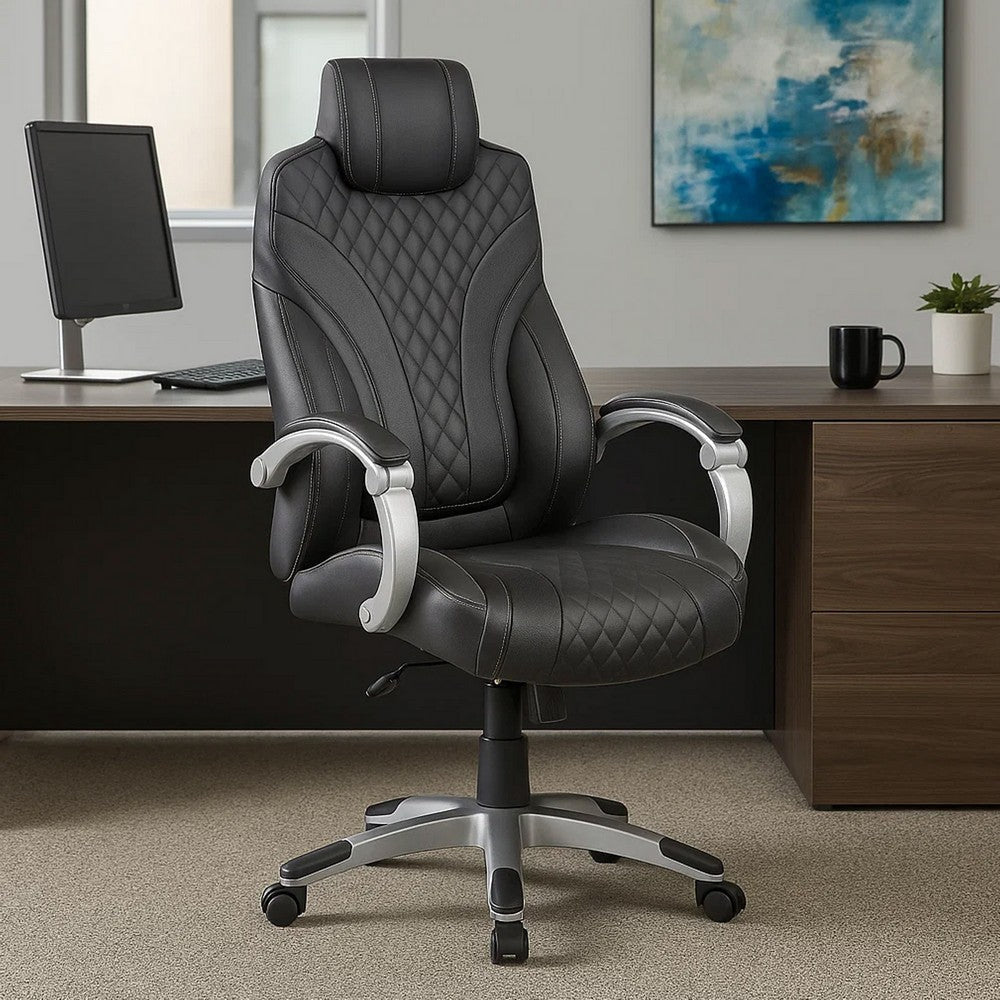 Kelly Rolling Executive Armchair | Black Stitched-Back Caressoftplus
