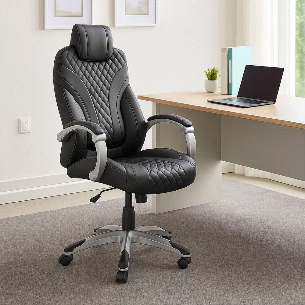 Kelly Rolling Executive Armchair | Black Gray Stitched-Back Caressoftplus BM344487