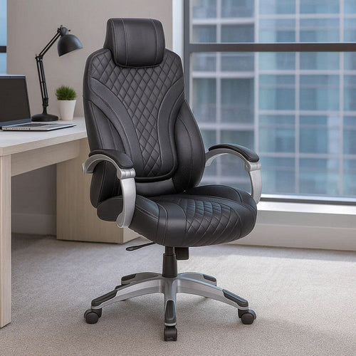 Kelly Rolling Executive Armchair | Black Gray Stitched-Back Caressoftplus BM344487