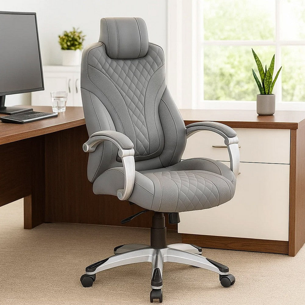 Kelly Rolling Executive Armchair | Gray Stitched-Back Caressoftplus