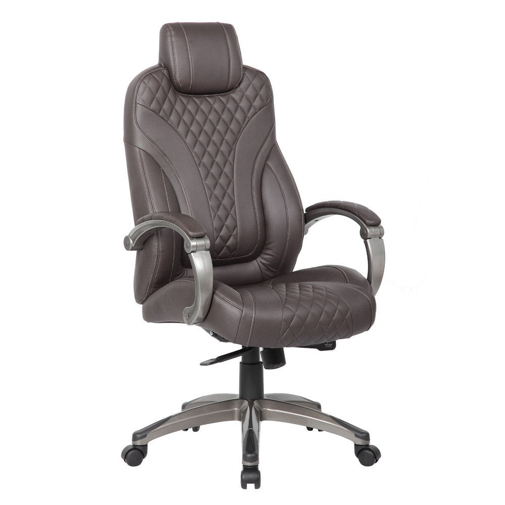 Kelly Rolling Executive Armchair | Brown Stitched-Back Faux Leather BM344489